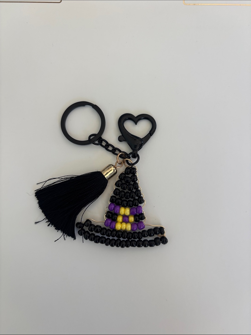 Black Beaded Witch Hat Keychain with Tassel